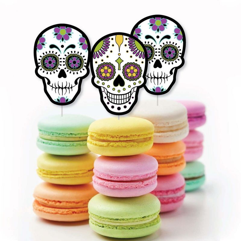 Big Dot of Happiness Day of the Dead - Dessert Cupcake Toppers - Halloween Sugar Skull Party Clear Treat Picks - Set of 24