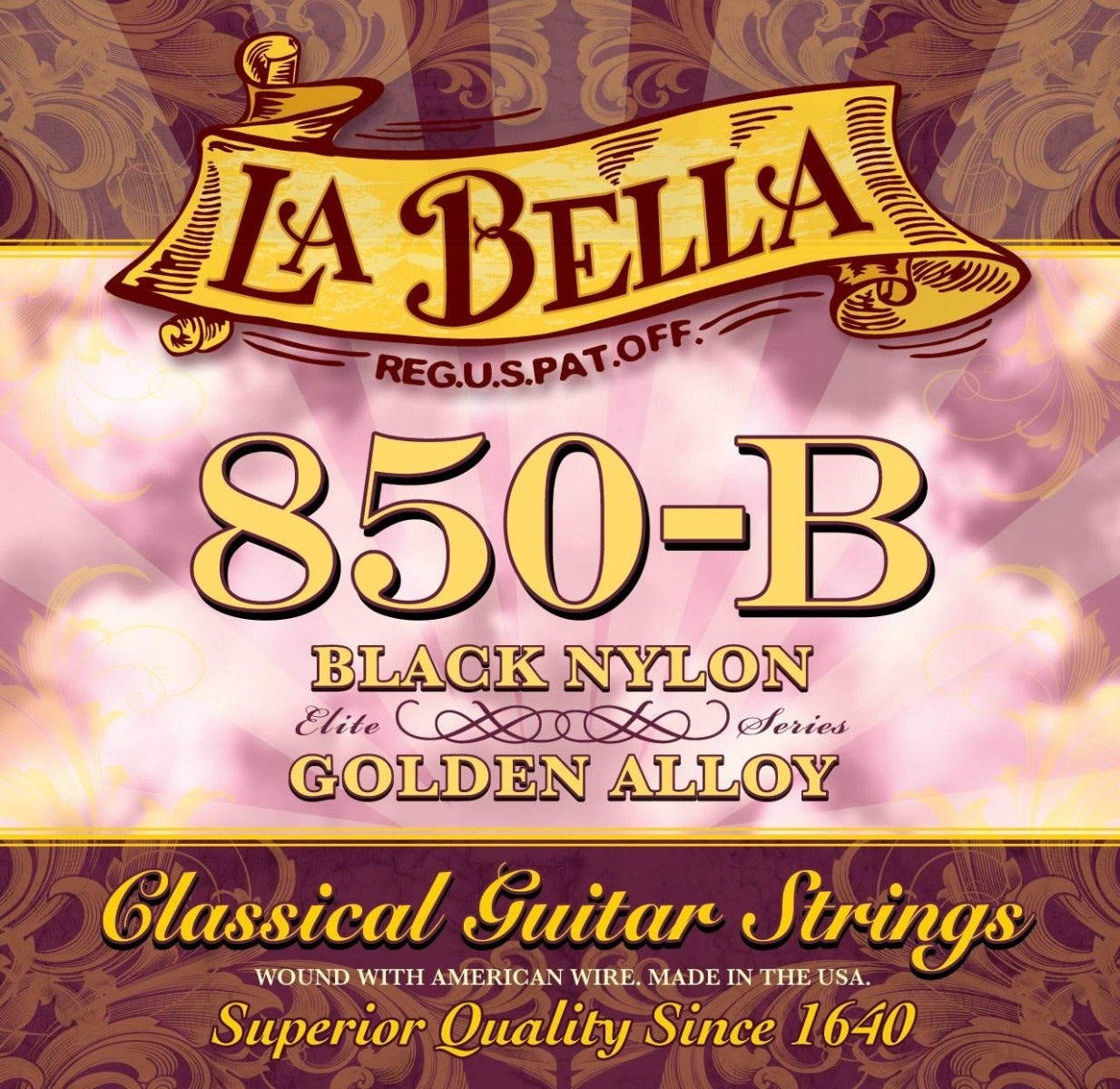 La Bella 850B Elite Black Nylon, Golden Alloy Classical Guitar Strings, 28-41