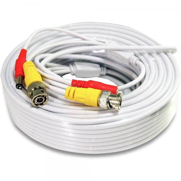 50ft Premade BNC Video Power Cable / Wire For Security Camera, CCTV, DVR, Surveillance System, Plug & Play (White, 50)