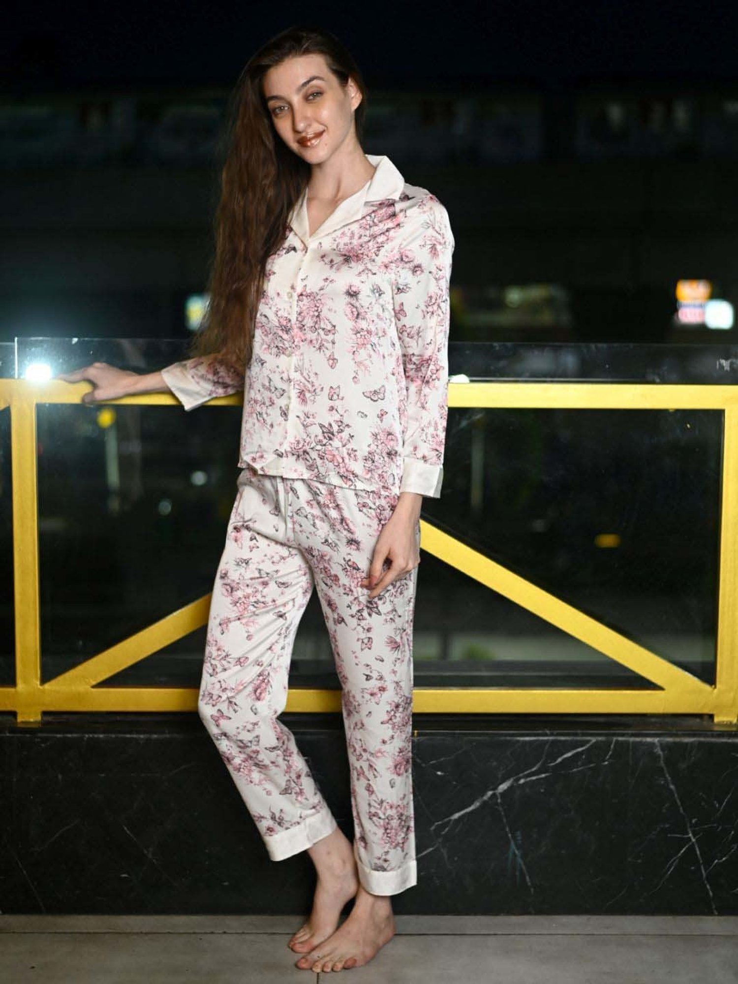 Odette Off-White Printed Shirt Pyjama Set