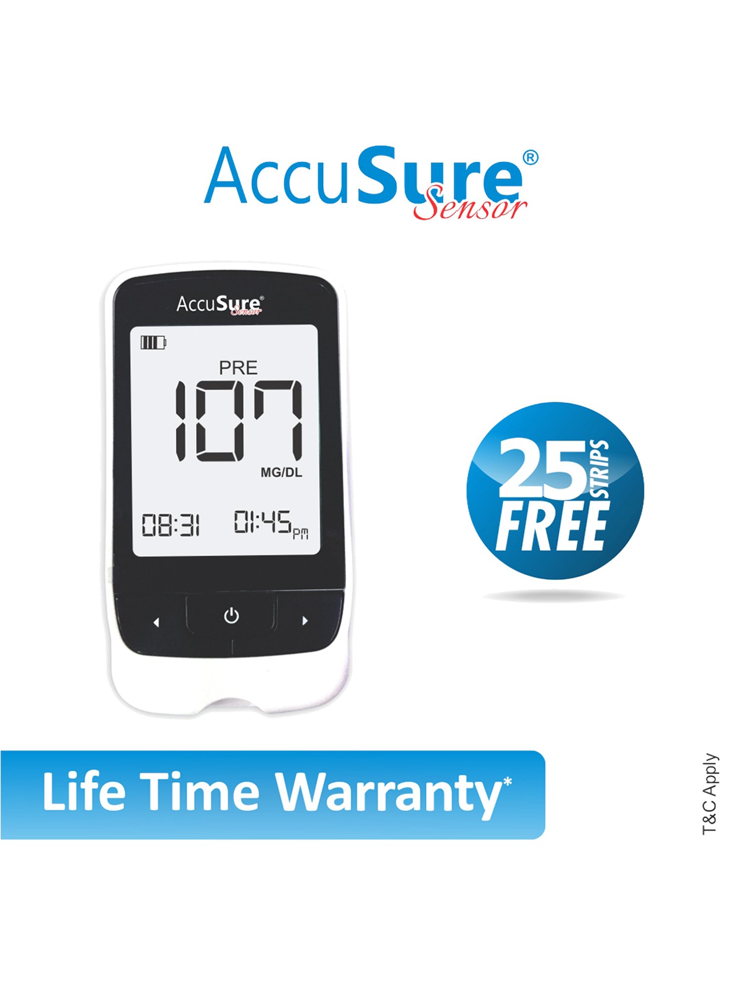 Accusure Sensor Glucometer Machine With 25 Test Strips (Black)