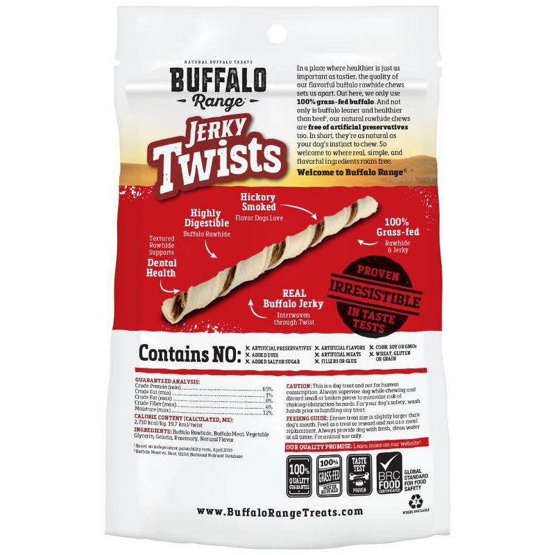 Buffalo Range Jerky Twists Hickory Smoked Flavor Rawhide Chew Dog Treats - 16ct