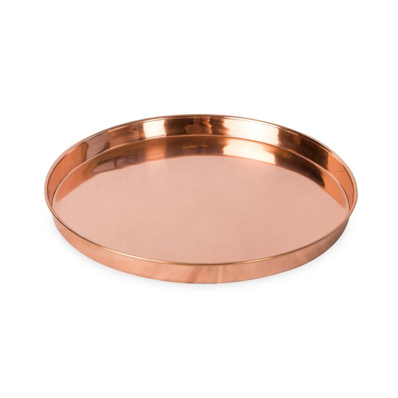 12.5" Decorative Round Stainless Steel Tray Copper Plated Finish - ACHLA Designs