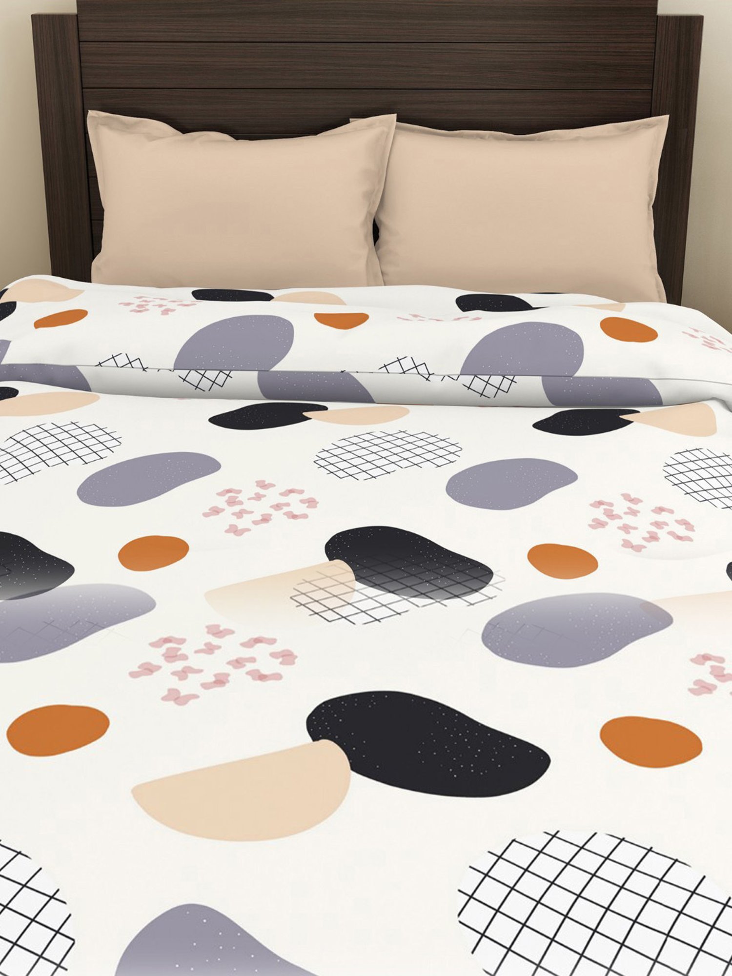 Welspun Geometric White 144 TC Microfiber Double Dohar