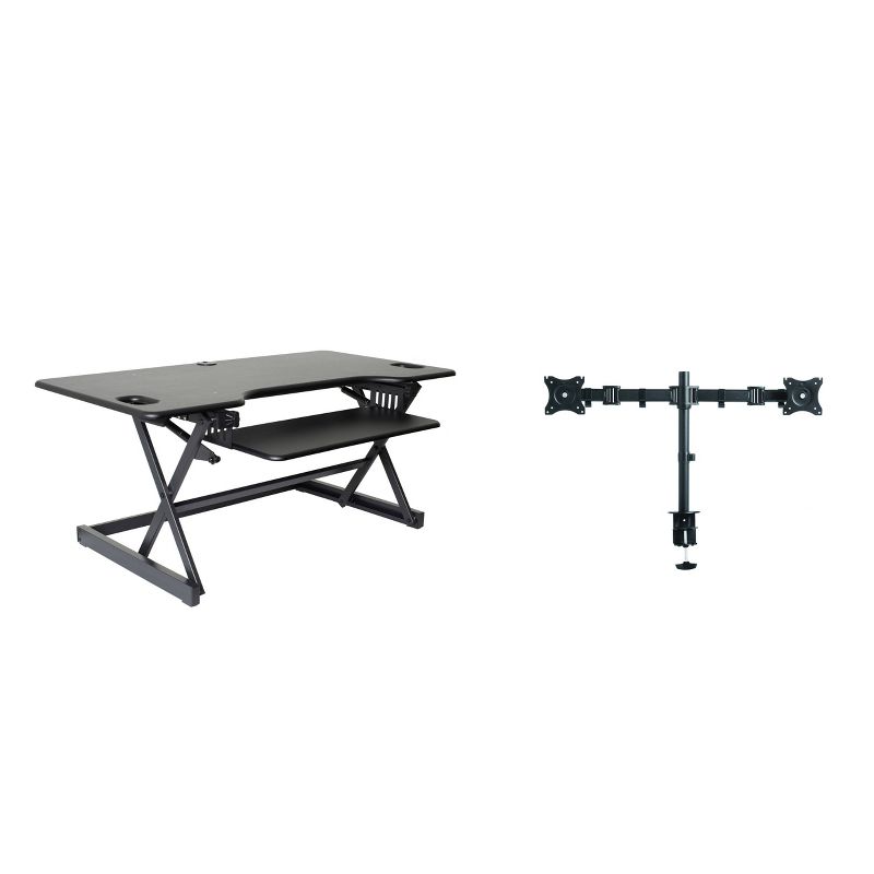 46" Large Adjustable Height Standing Desk Converter with Double Monitor Mount Bundle Black - Rocelco
