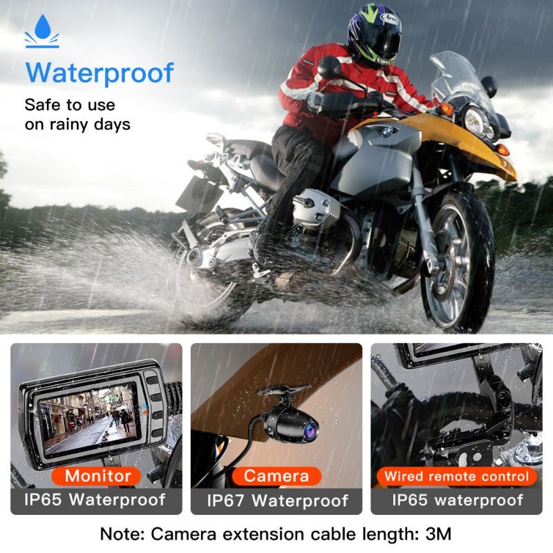 WonVon MT011 Motorbike Drive WiFi Recorder with 3" LCD Screen, Motorcycle Front and Rear Dash Camera Whole Unit Waterproof,Wide Angle 160&deg;,Dual 1080P,GPS,G-Sensor,Loop Recording,Support 128GB max