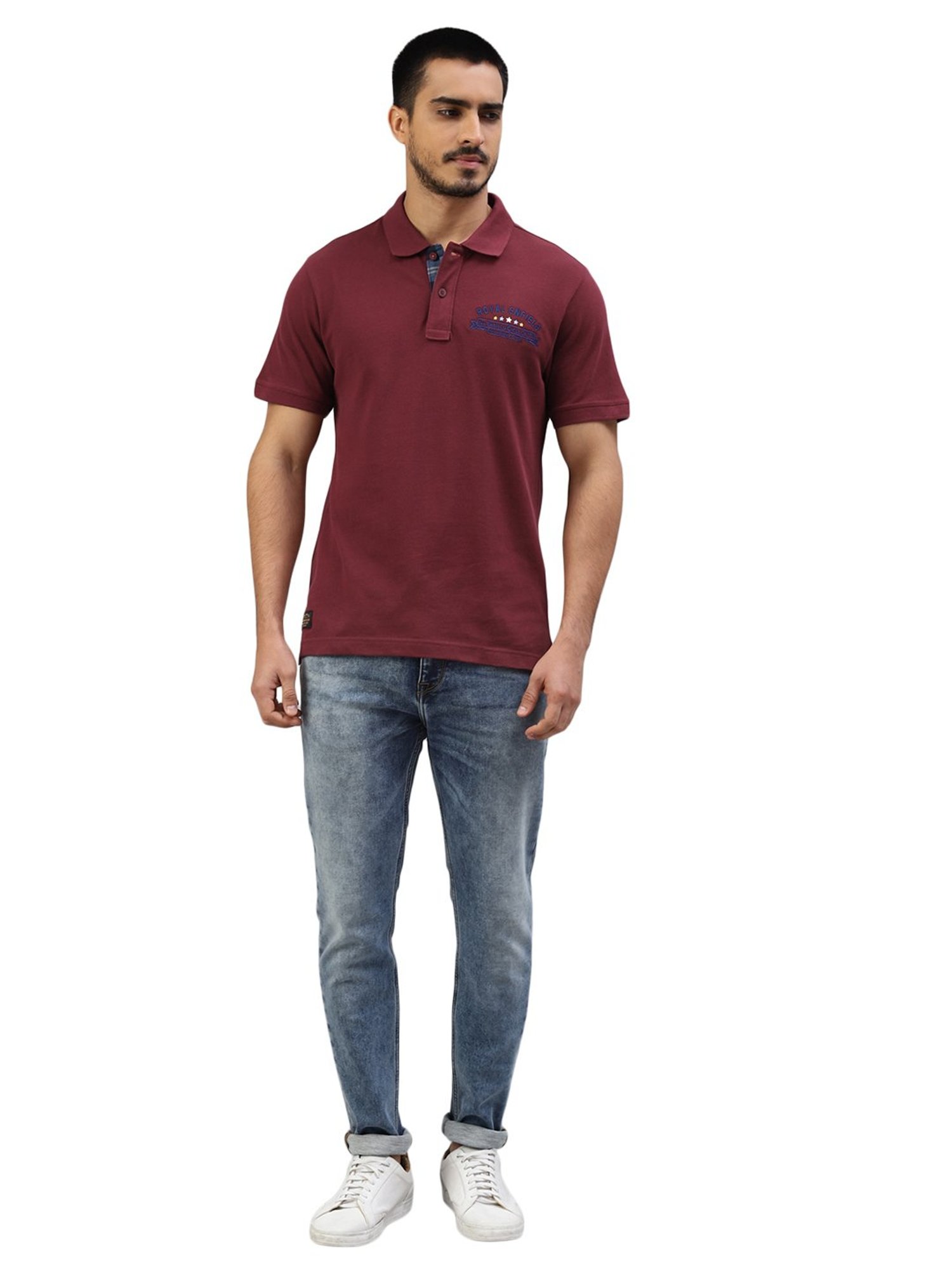 Royal Enfield Redditch Burgundy Regular Fit Logo Print Polo T-Shirt