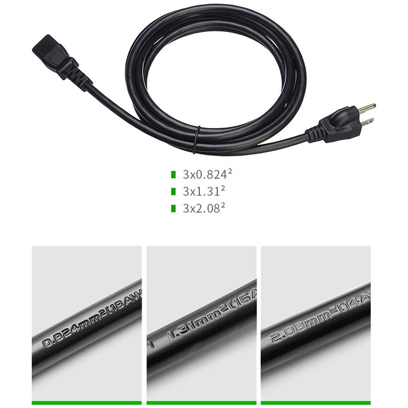 Hannord Replacement Power Cable For Computers, TVs, Monitors, & More - 10 Feet Black Universal Cord Works With Any 3 Pin AC Power Connection - 18 Gauge Wire