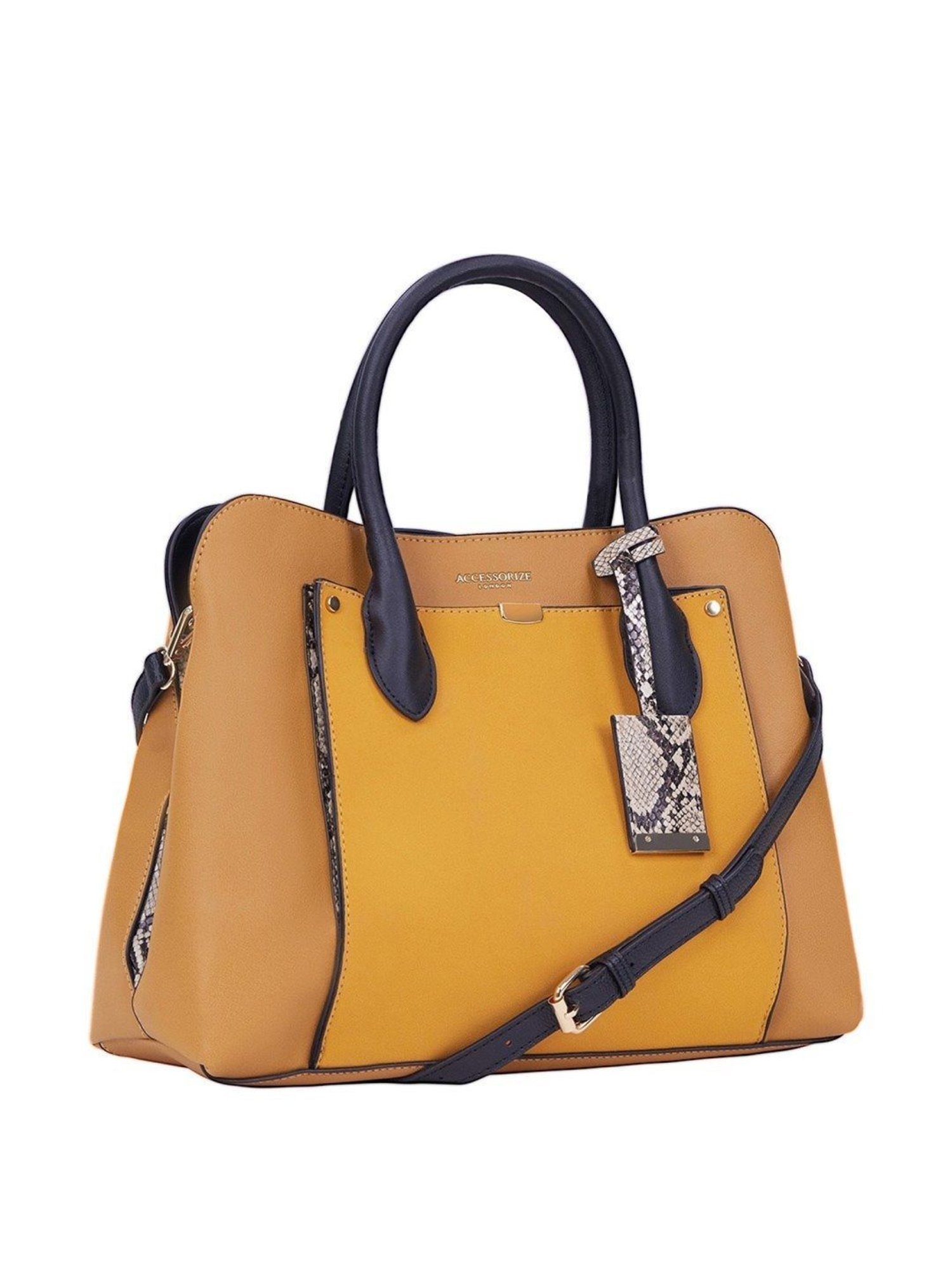 Accessorize London Women's Faux Leather Yellow Tessa work Tote bag