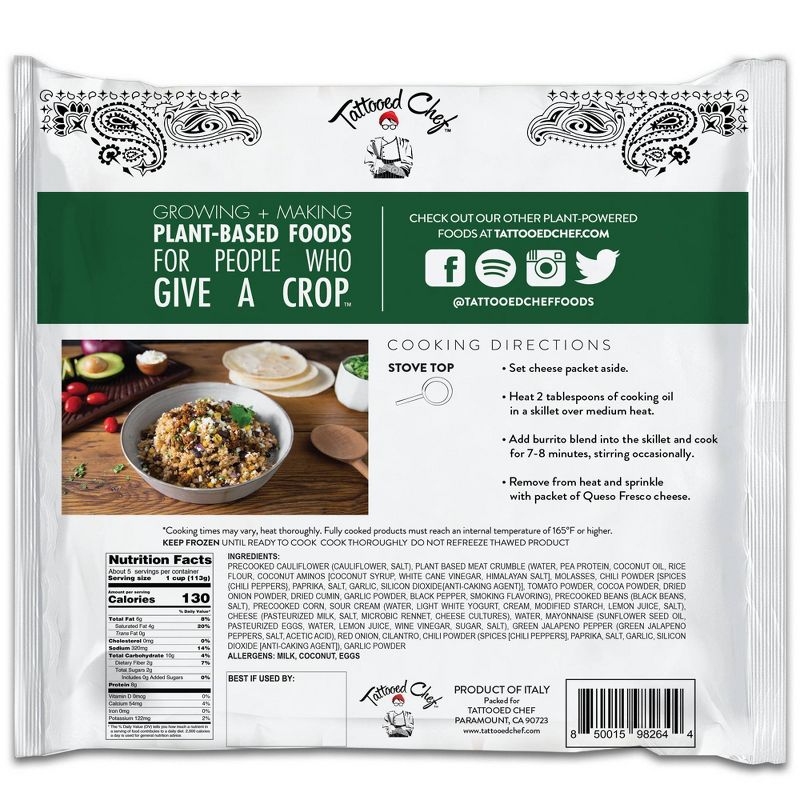 Tattooed Chef Frozen Riced Cauliflower Burrito Blend - 20oz