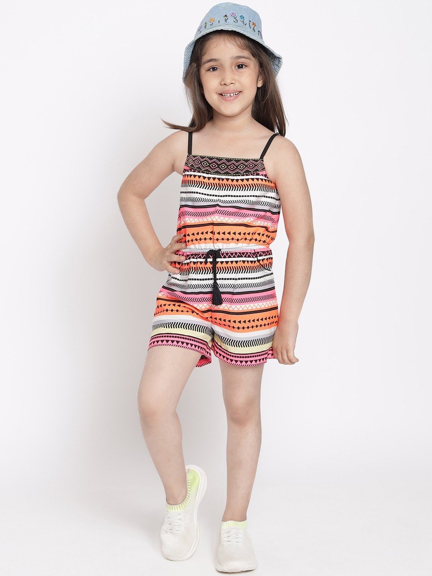 Nauti Nati Kids Orange & Pink Cotton Printed Jumpsuit