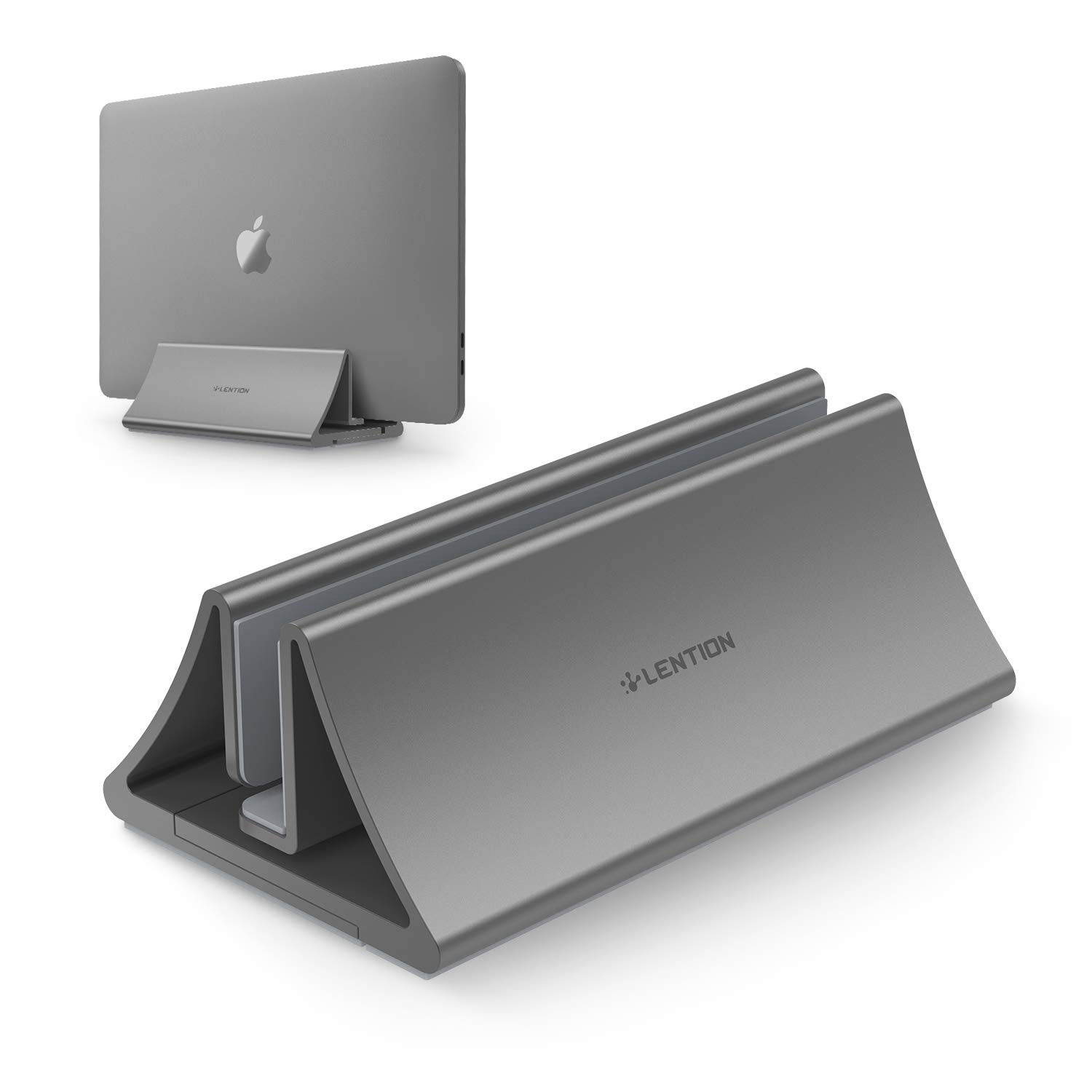 LENTION Aluminum Space-Saving Vertical Desktop Stand Compatible MacBook Air/Pro 13 15, MacBook 12, iPad Pro 12.9, Surface Book, Chromebook and 11 to 17-inch Laptops (Space Gray)