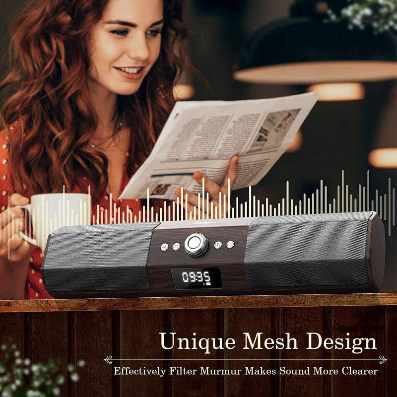 Computer Speakers Bluetooth Soundbar: Gaming Stereo Sound Bar for PC Desktop 20W Wired and Wireless Speaker with Deep Bass Dual-Channel Multimedia for Laptop Smartphones Wooden Enclosure