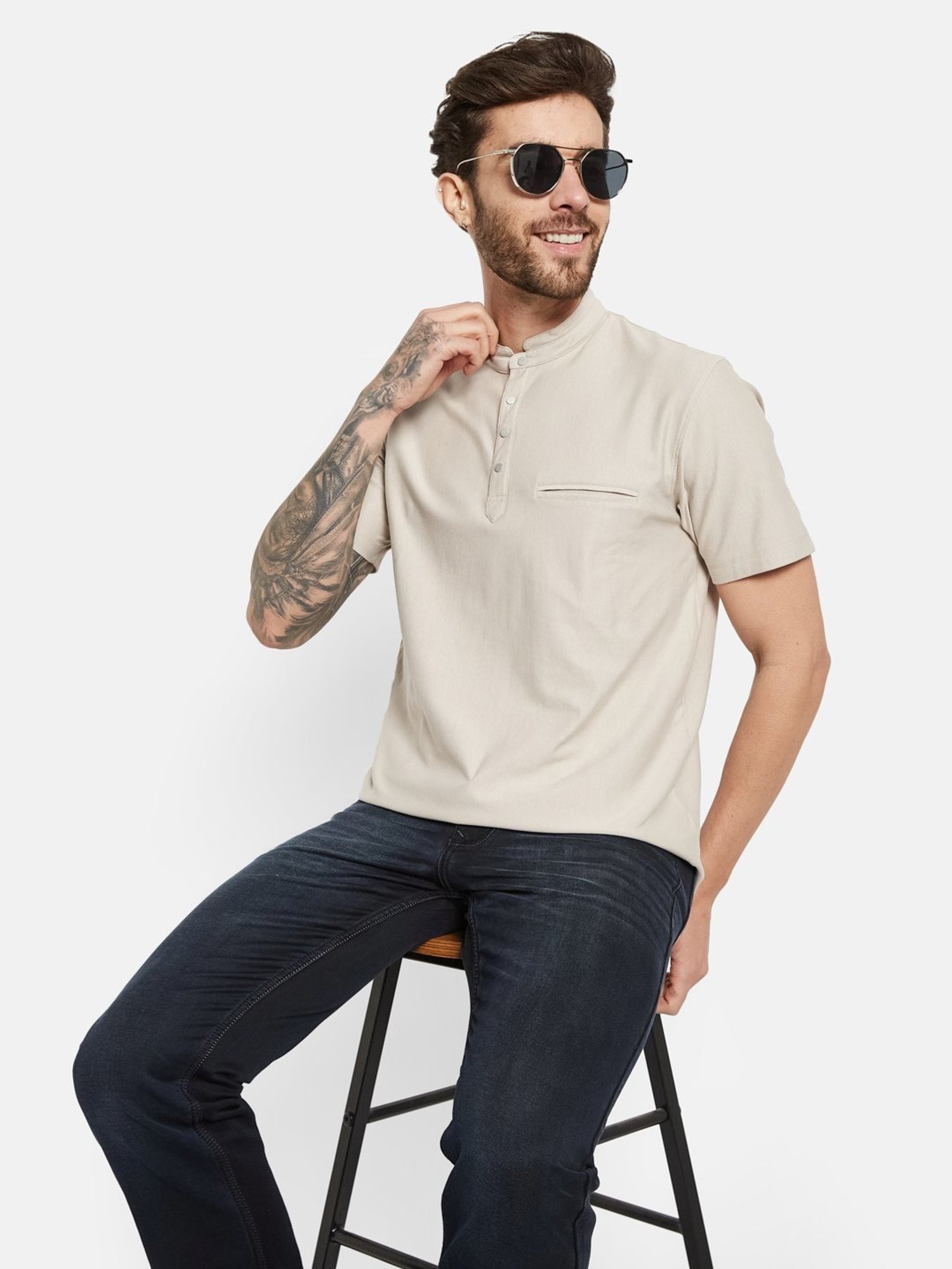 Octave Mastic Cotton Regular Fit Henley T-Shirt