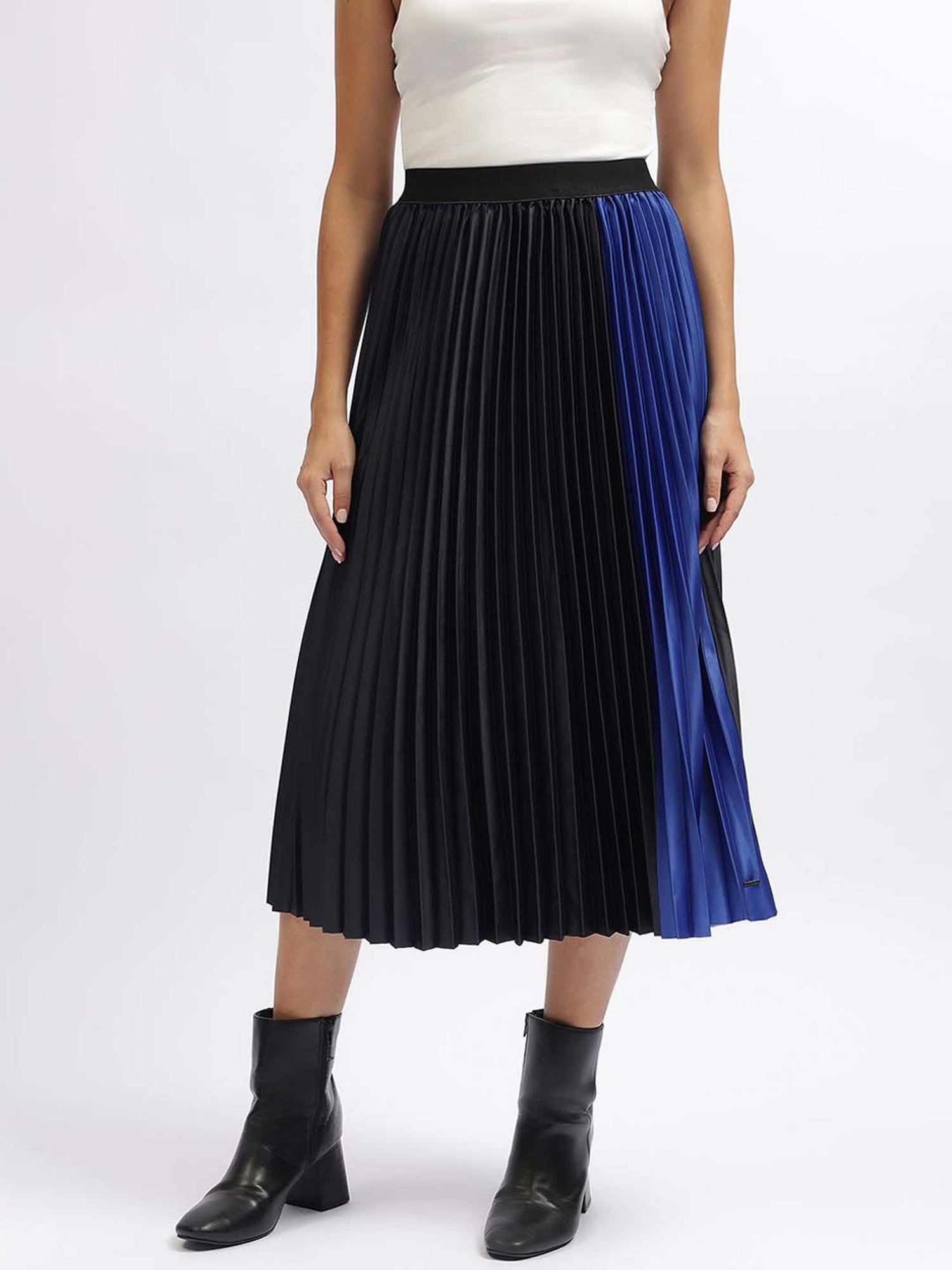 Elle Blue Color-Block A-Line Skirt