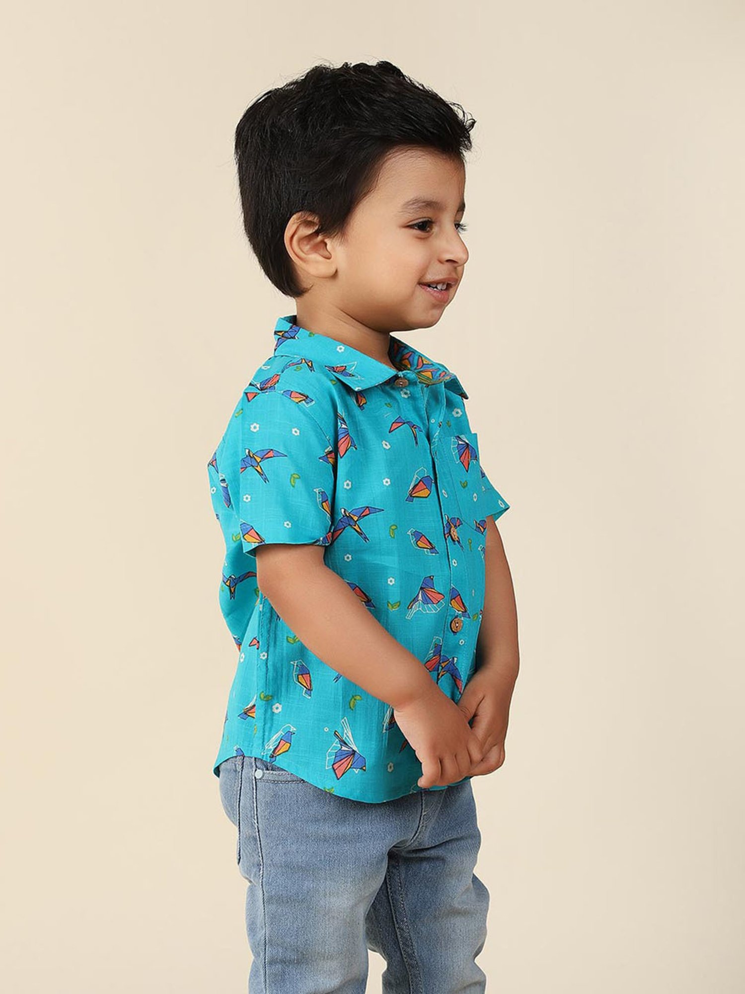Fabindia Kids Blue Printed Shirt