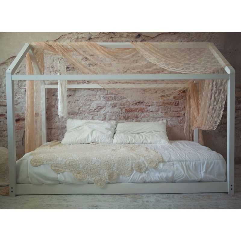 Mindful Living Durable Beautiful High Quality Wooden Twin Sized House Bed Frame and Easy to Assemble Canopy for Children and Teens, White