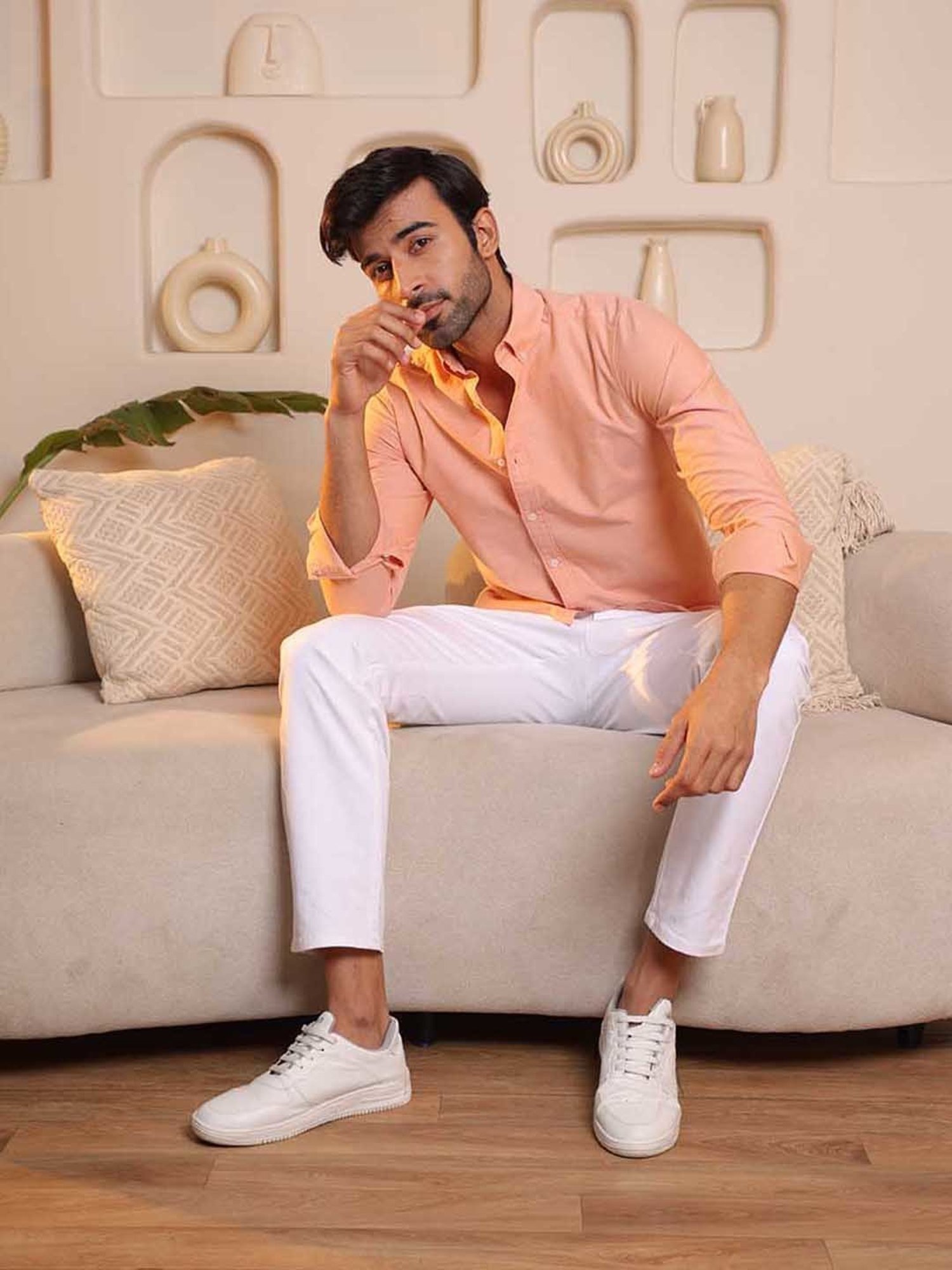 SUBTRACT Light Orange Slim Fit Shirt