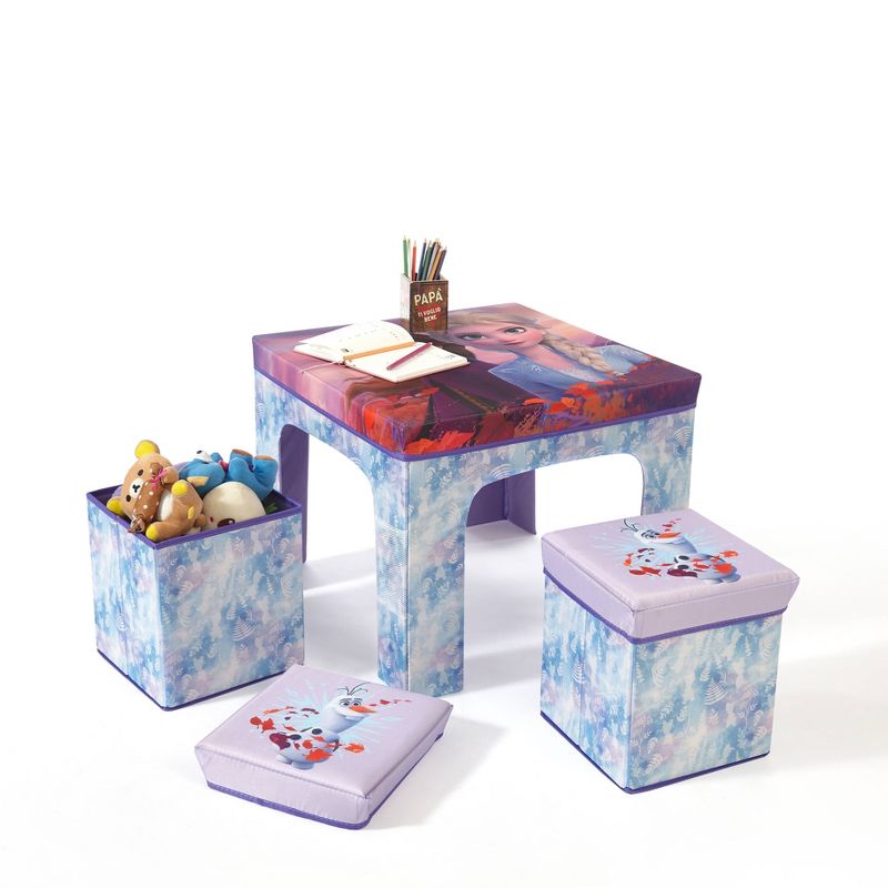 3pc Frozen Collapsible Set with Storage Table and 2 Ottomans