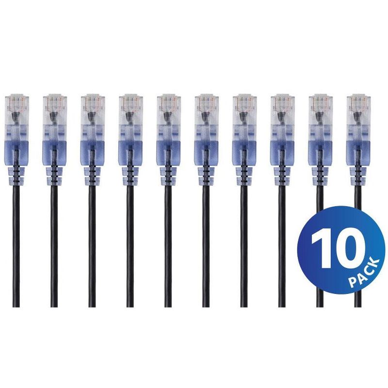 Monoprice Cat6A Ethernet Network Patch Cable - 30 Feet - Black (10 Pack) Snagless RJ45, UTP, Pure Bare Copper Wire, 10G, 30AWG - SlimRun Series