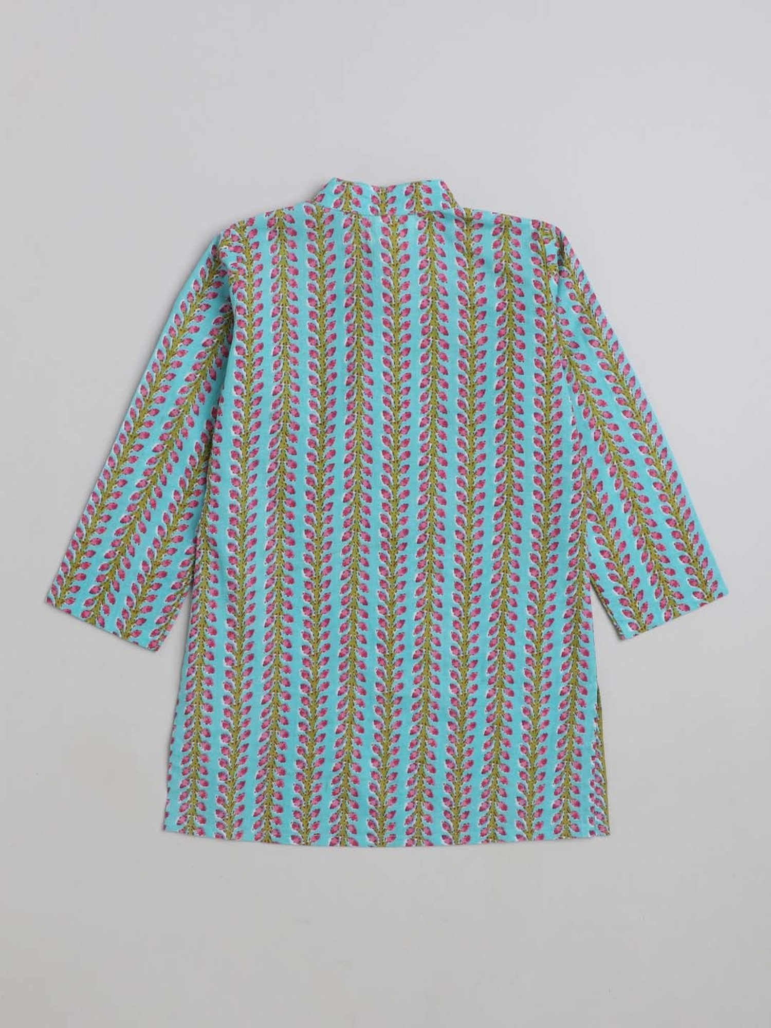 The Magic Wand Kids Blue & White Cotton Floral Print Full Sleeves Kurta Set
