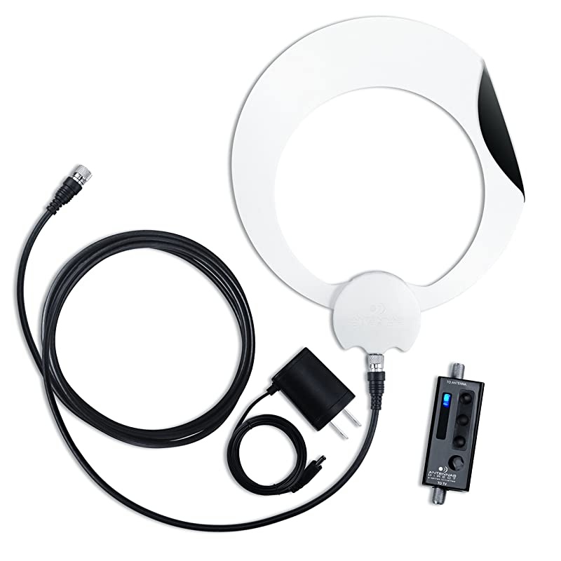 ClearStream Eclipse Amplified TV Antenna, 50+ Mile Range, Multi-Directional, Grips to Walls, 15dB In-Line Amplifier, 12 ft. Coaxial Cable, Power Adapter, Black or White (ECL-A)