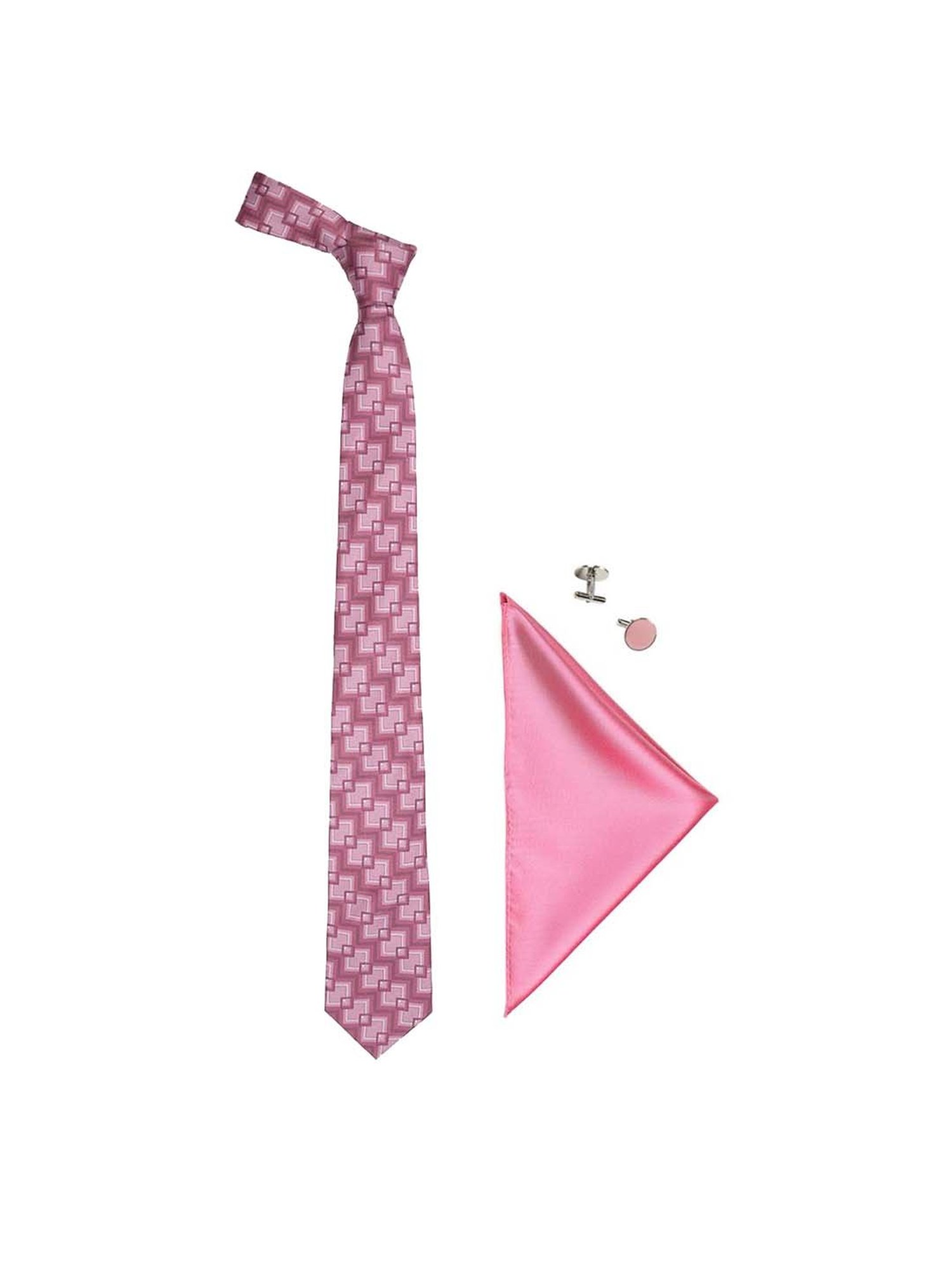Tossido Pink Woven Necktie With Pocket Square and Cufflinks