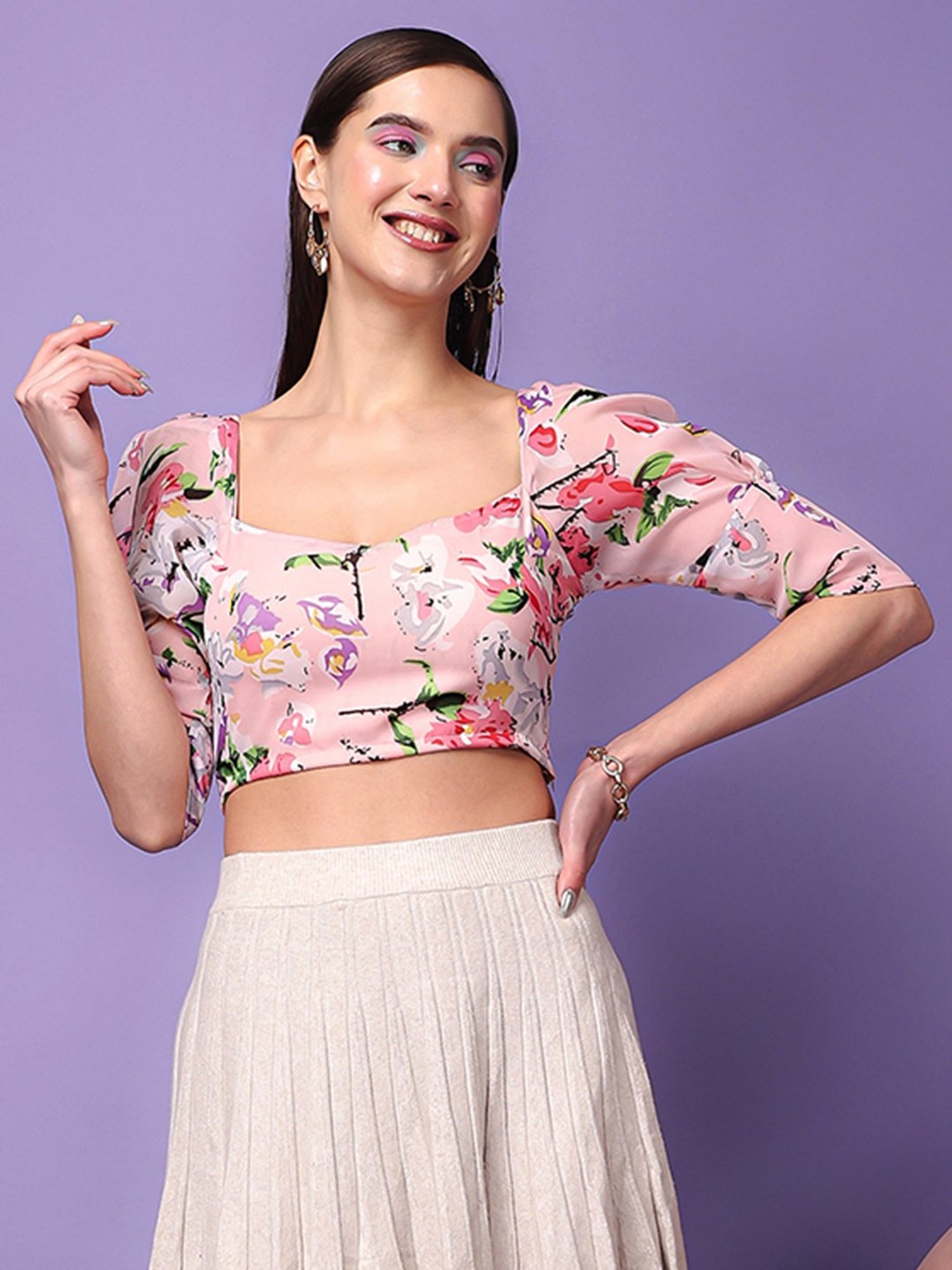 Scorpius Pink Floral Print Crop Top