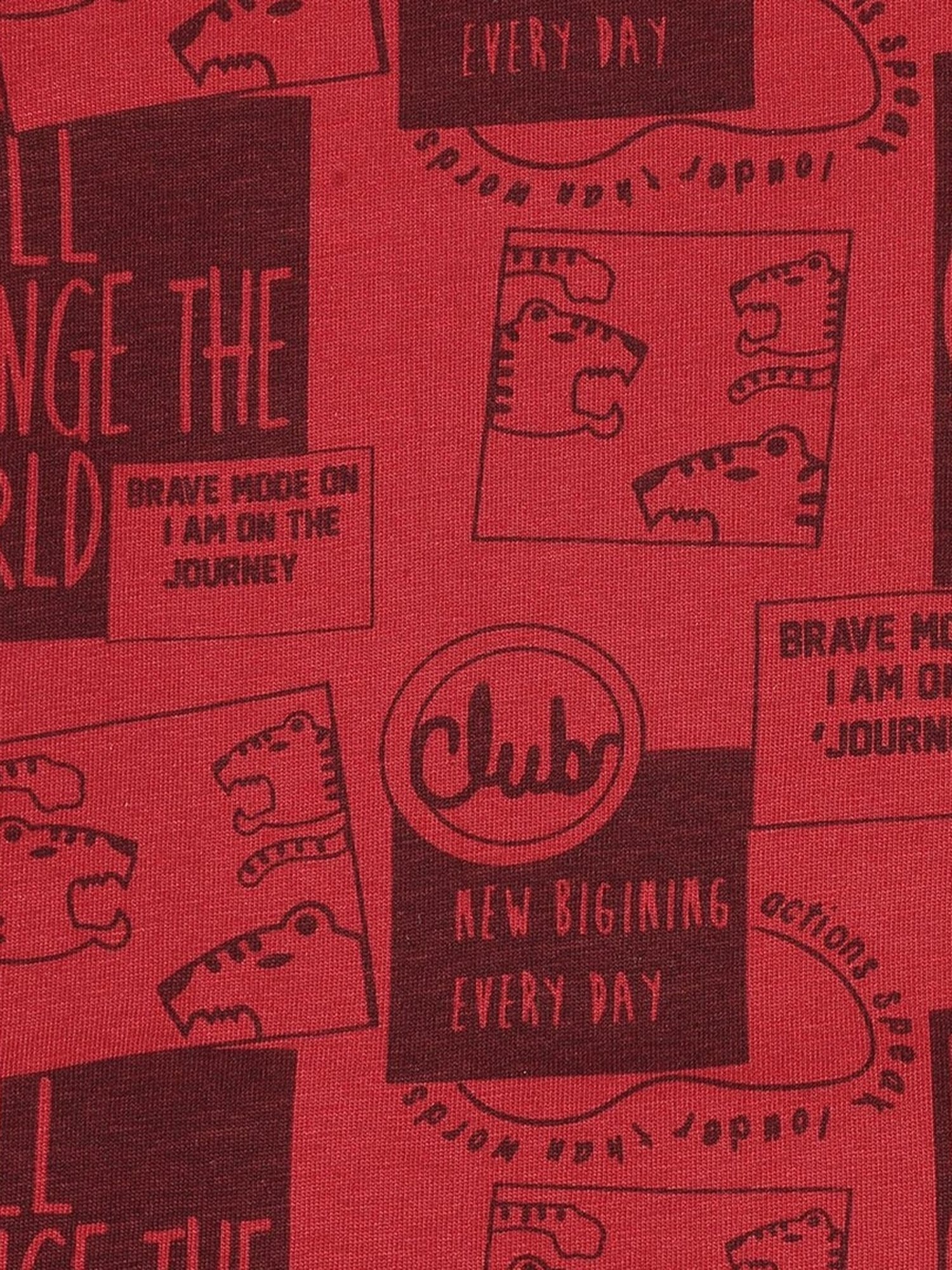 MINIKLUB Boys Maroon Cotton Printed Full Sleeves T-Shirt