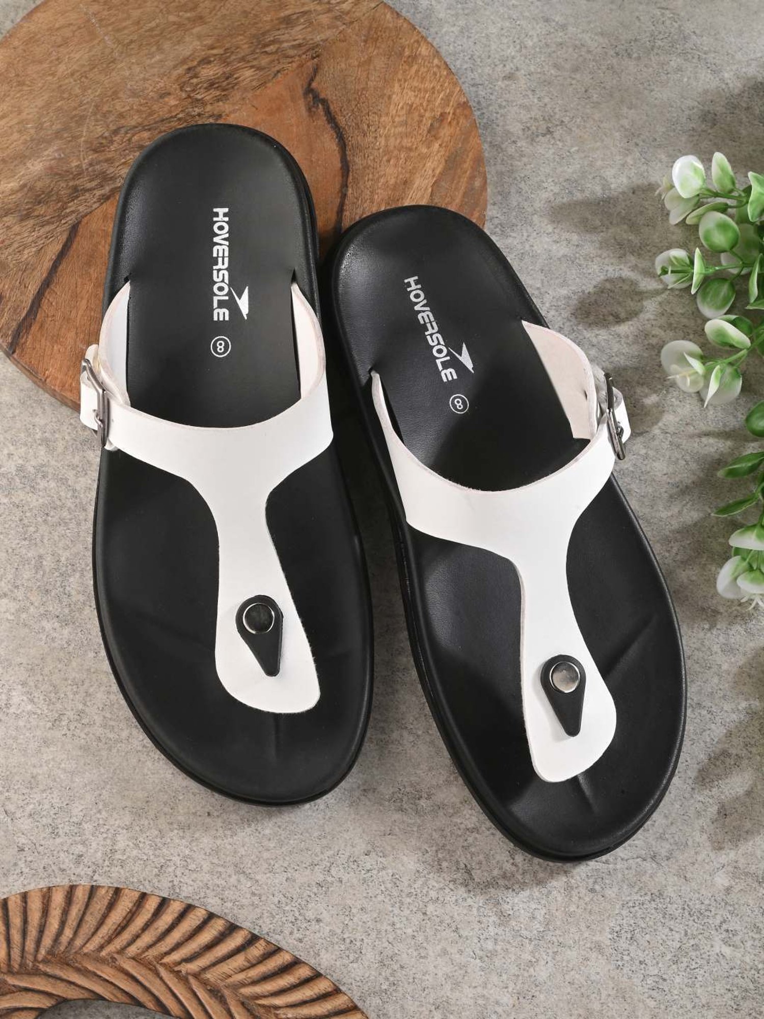 Hoversole Men's White T-Strap Sandals