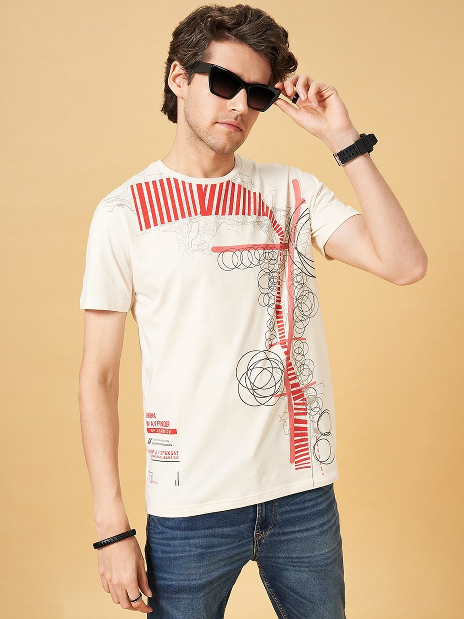SF Jeans by Pantaloons Sandshell Cotton Slim Fit Printed T-Shirt
