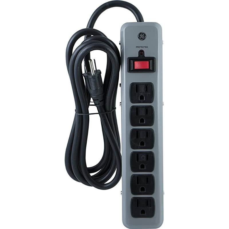 6 Outlet Sur Protector 3 Prong Power Strip 8 Ft Long Extension Cord SlidetoClose Safety Outlet Covers Heavy Duty Metal Design LED Protected Indicator Light Warranty UL Listed Grey 14021