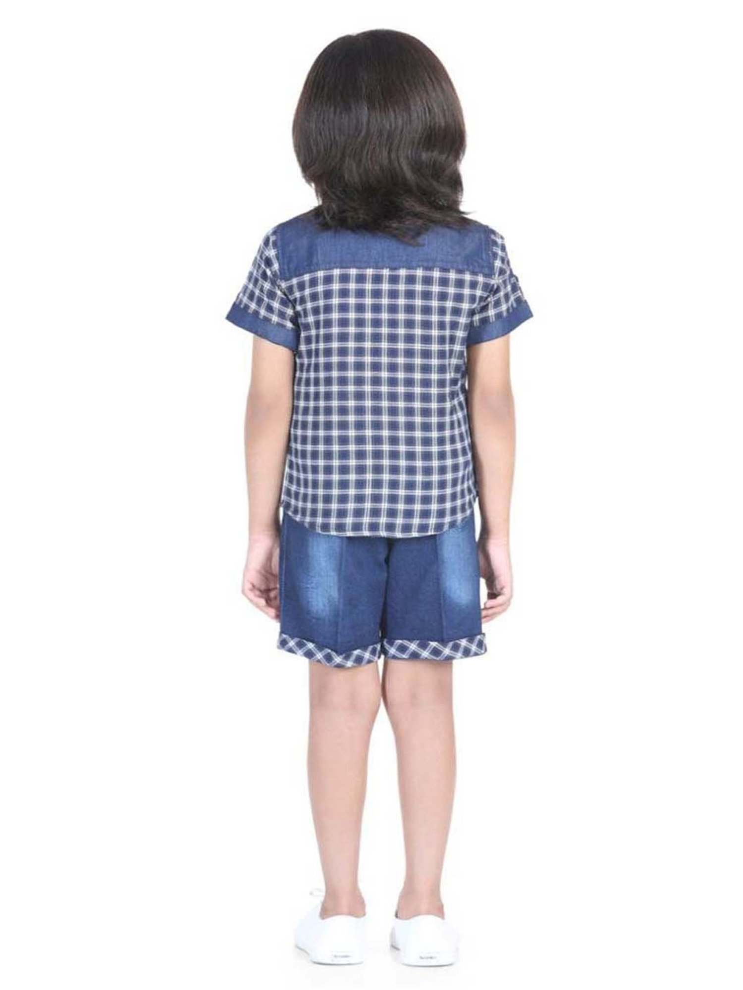 AJ Dezines Kids Blue & White Chequered Shirt Set