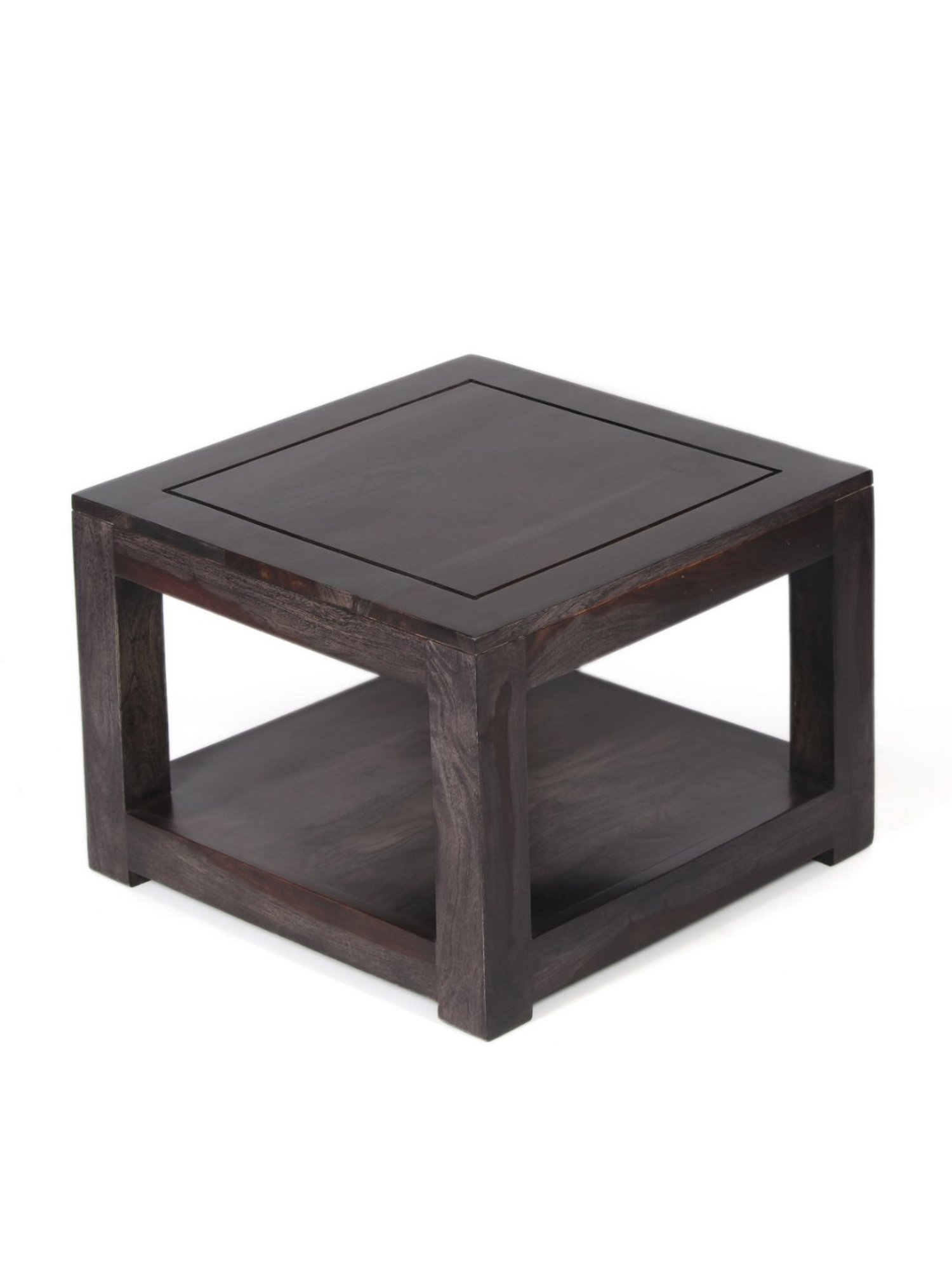 Ikiriya Lisbon Solid Dark Brown Wood End Table Mahogany Finish