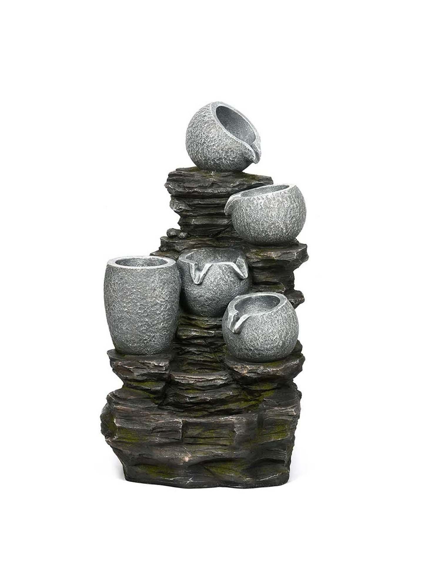 @home Grey Resin Four Bowls With Planter Water Fountain