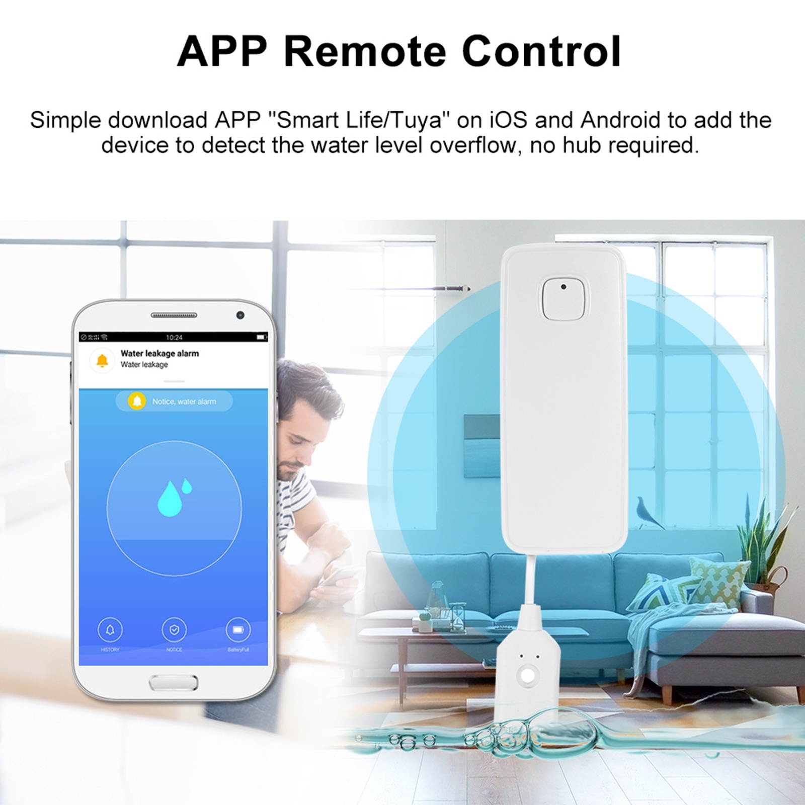 WIFI Water Leak Sensor Water Leakage Intrusion Detector Alert Water Level Overflow Alarm Tuya Smart Life App Remote Control Compatible with IFTTT for Home House Security