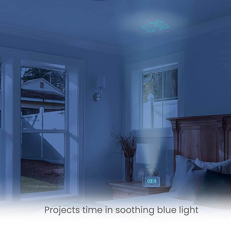 Dual Alarm Digital FM Clock Radio | Time Projection , 8 Relaxing Nature Sounds , LED Display , Multi-Alarm | Snooze , Sleep Timer , Nightlight , Ceiling Clock | SoundSpa