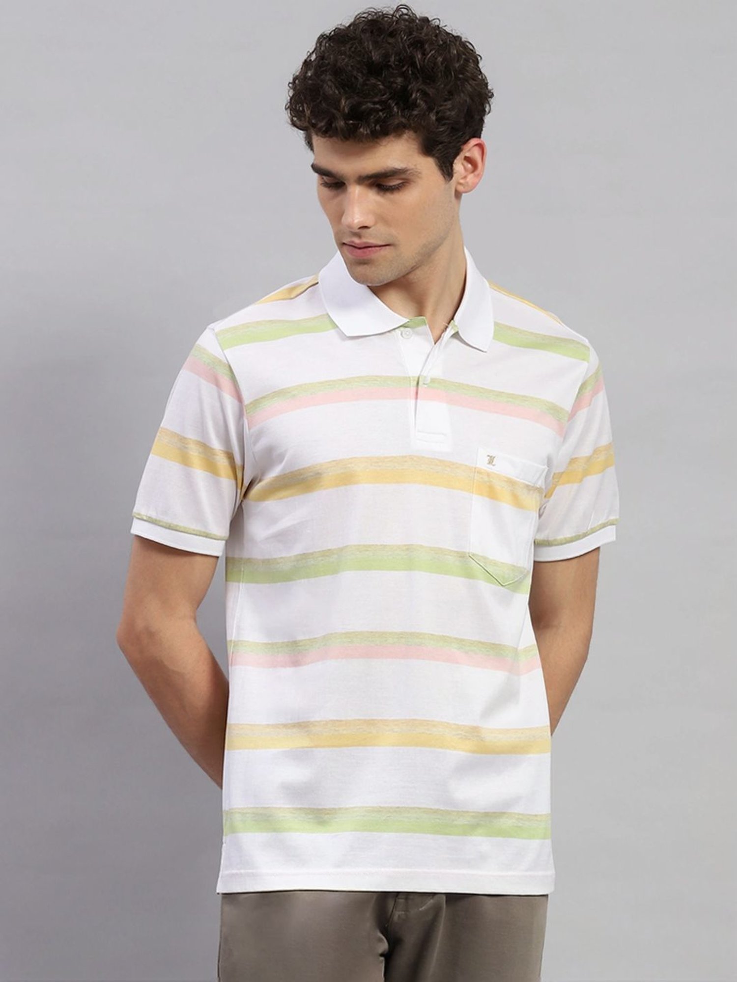 Monte Carlo White Regular Fit Striped Polo T-Shirt