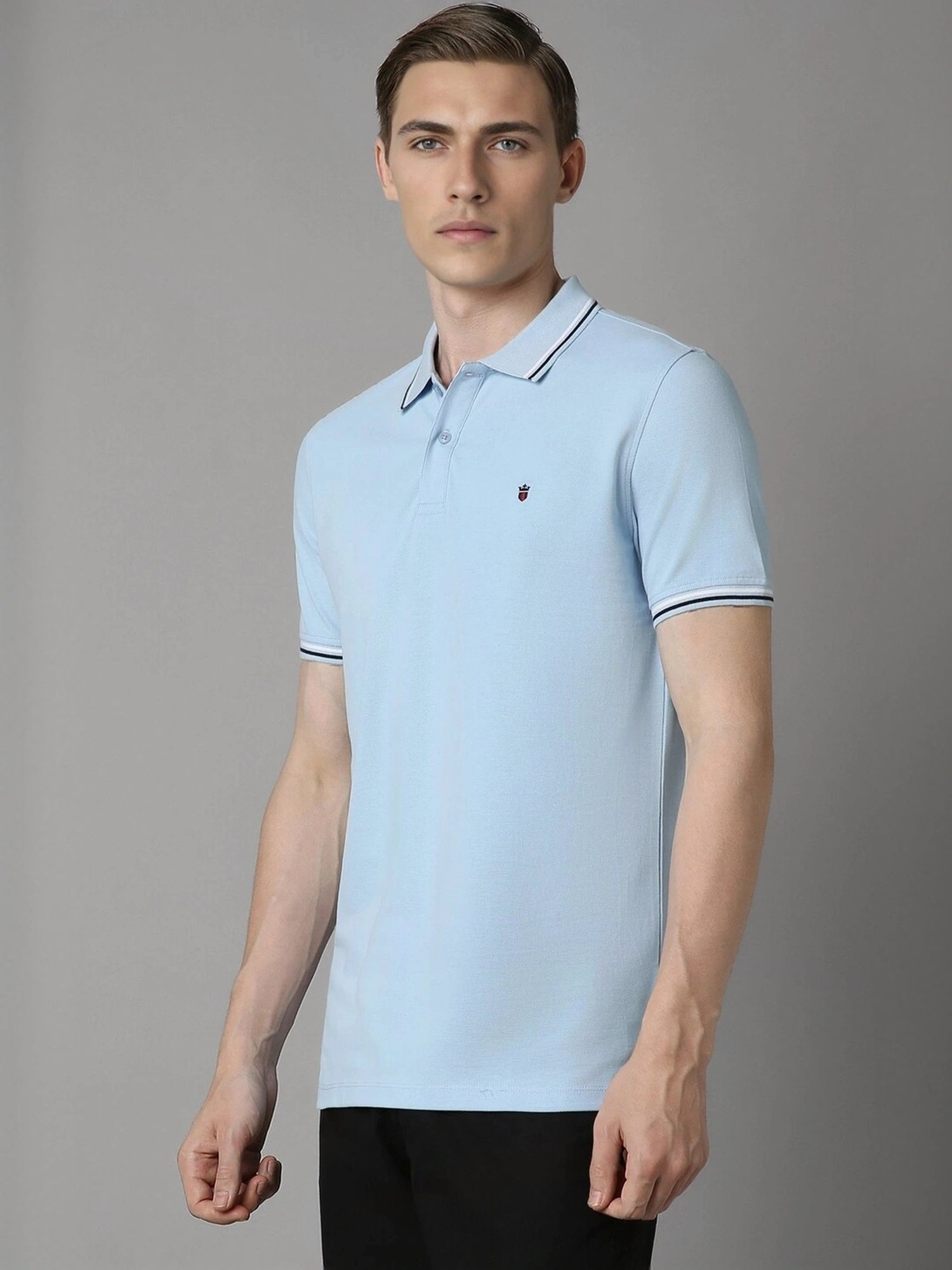 Louis Philippe Blue Cotton Slim Fit Polo T-Shirt