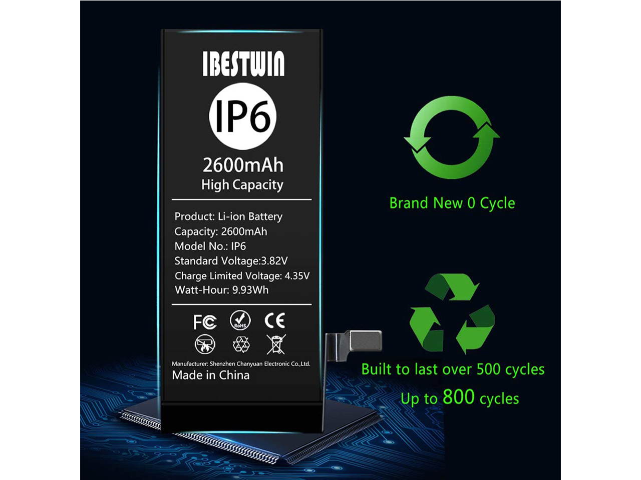 IBESTWIN 2600mAh Upgraded Replacement Battery for iPhone 6 with Removal Tool Kits and Instruction, High Capacity Battery 0 Cycle