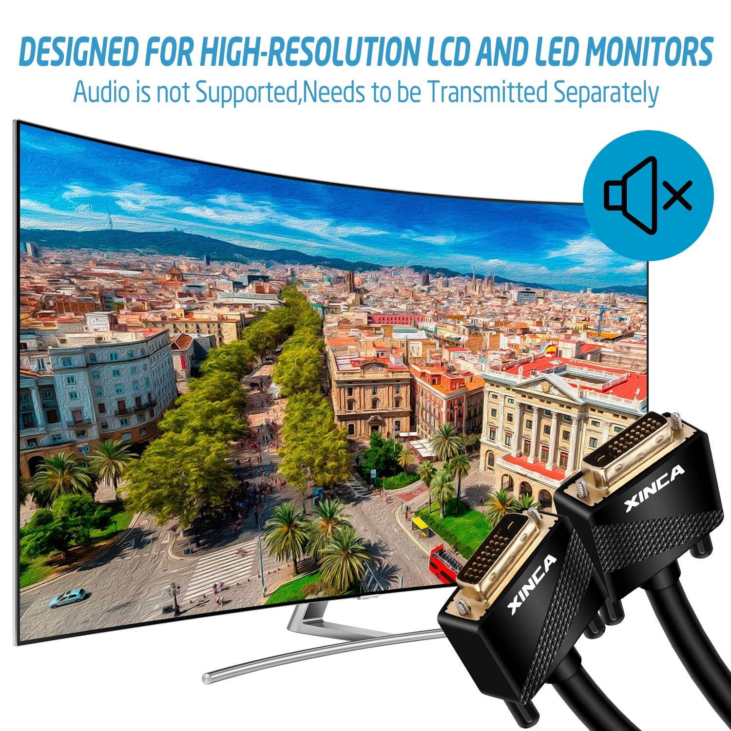 DVI to DVI Dual Link Cable High Resolution Digital Video Connection with Ferrite Core & Double Shielding DVI-D 24+1 pin 6 feet (1.8 Meter)-XINCA