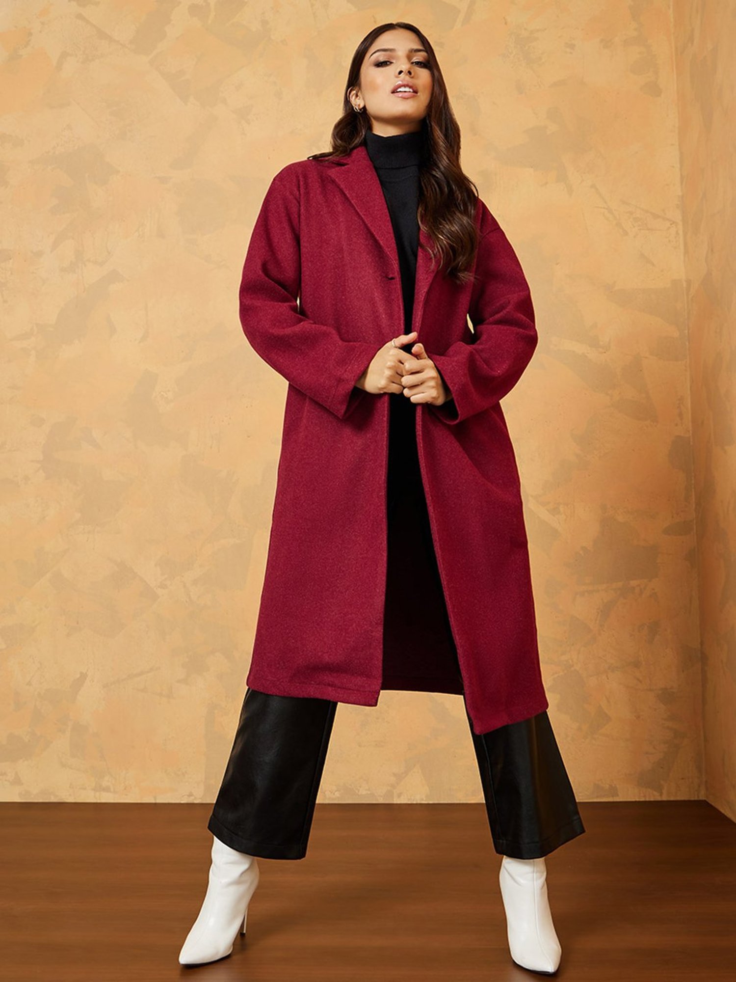 Styli Burgundy Regular Fit Trench Coat