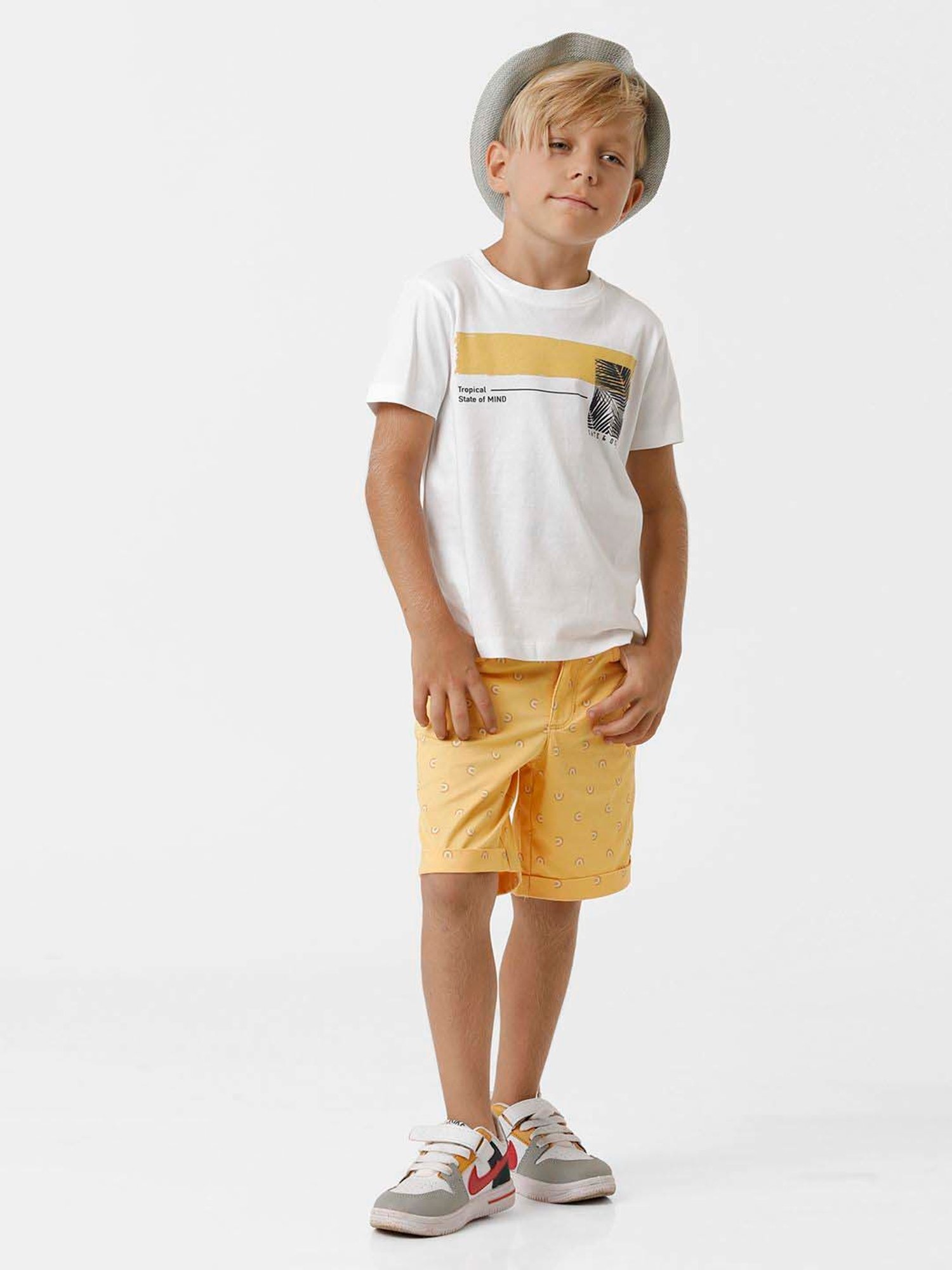 Kate & Oscar Kids Yellow Cotton Printed Shorts