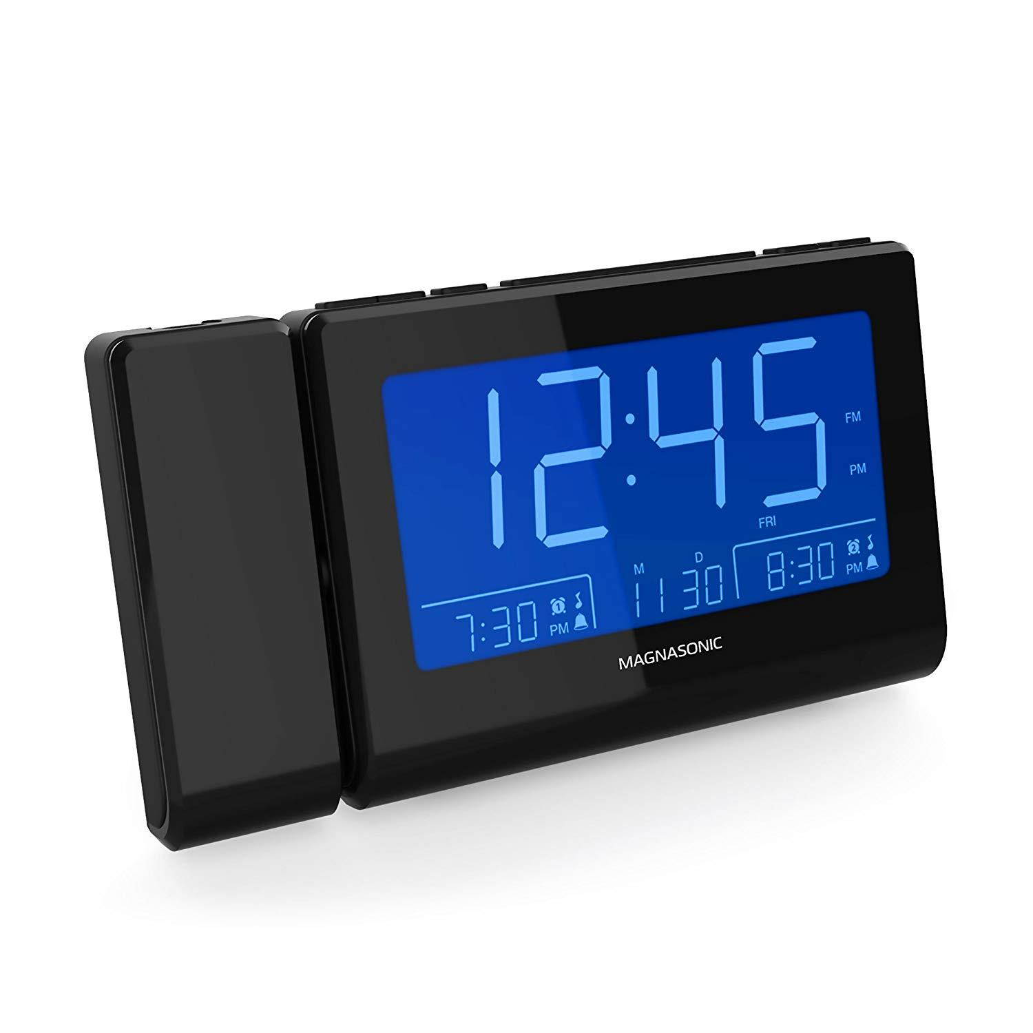 Magnasonic Alarm Clock Radio with Time Projection, Auto Dimming, Battery Backup, Dual Gradual Wake Alarm, Auto Time Set, Large 4.8" LED Display, AM/FM (CR62)