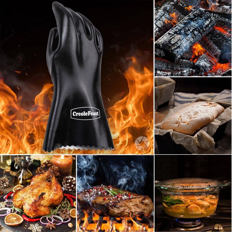 Creole Feast Heavy-Duty Insulated High Heat-Resistant Water-proof Oven Gloves Black