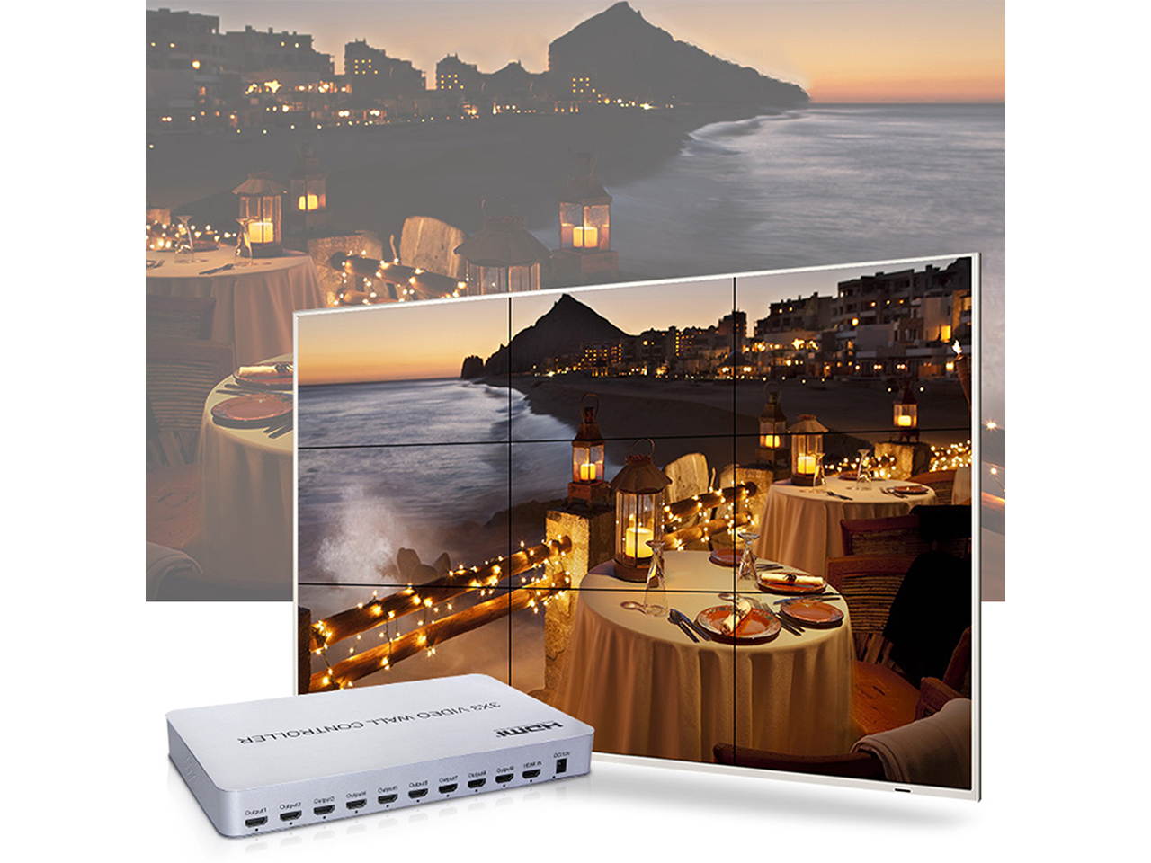 Video Wall Controller 3x3 Processor 4K 3840x2160@30Hz HDMI 1.3 with 1 HDMI Input and 9 Outputs 13 Display Modes Including 1x1,1x2,1x3, 1x4, 2x1, 2x2, 2x3, 2x4, 3x1, 3x2, 3x3, 4x1, 4x2