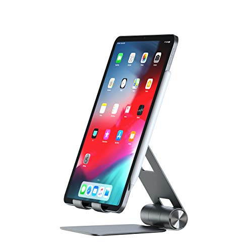 Satechi R1 Aluminum Multi-Angle Foldable Tablet Stand - Compatible with 2020 iPad Pro, iPhone 11 Pro Max/11 Pro, XS Max/XS/XR/X, SE/8 Plus/8, Samsung S20 Plus Ultra/S10 (Silver)