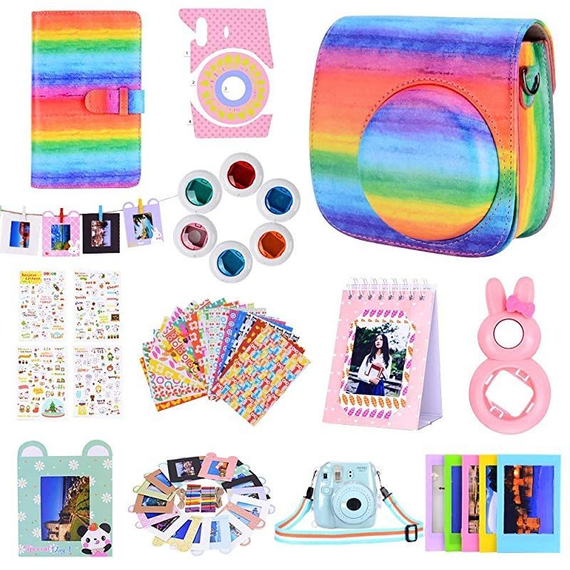 Instax Mini 9 Camera Accessories for FujiFilm Instax Mini 9 8 8+ Camera with Mini 9 Case/Album/Selfie Lens/Filters/Wall Hang Frames/Shoulder Strap (12 in 1 Fantasy Mountain Forest)