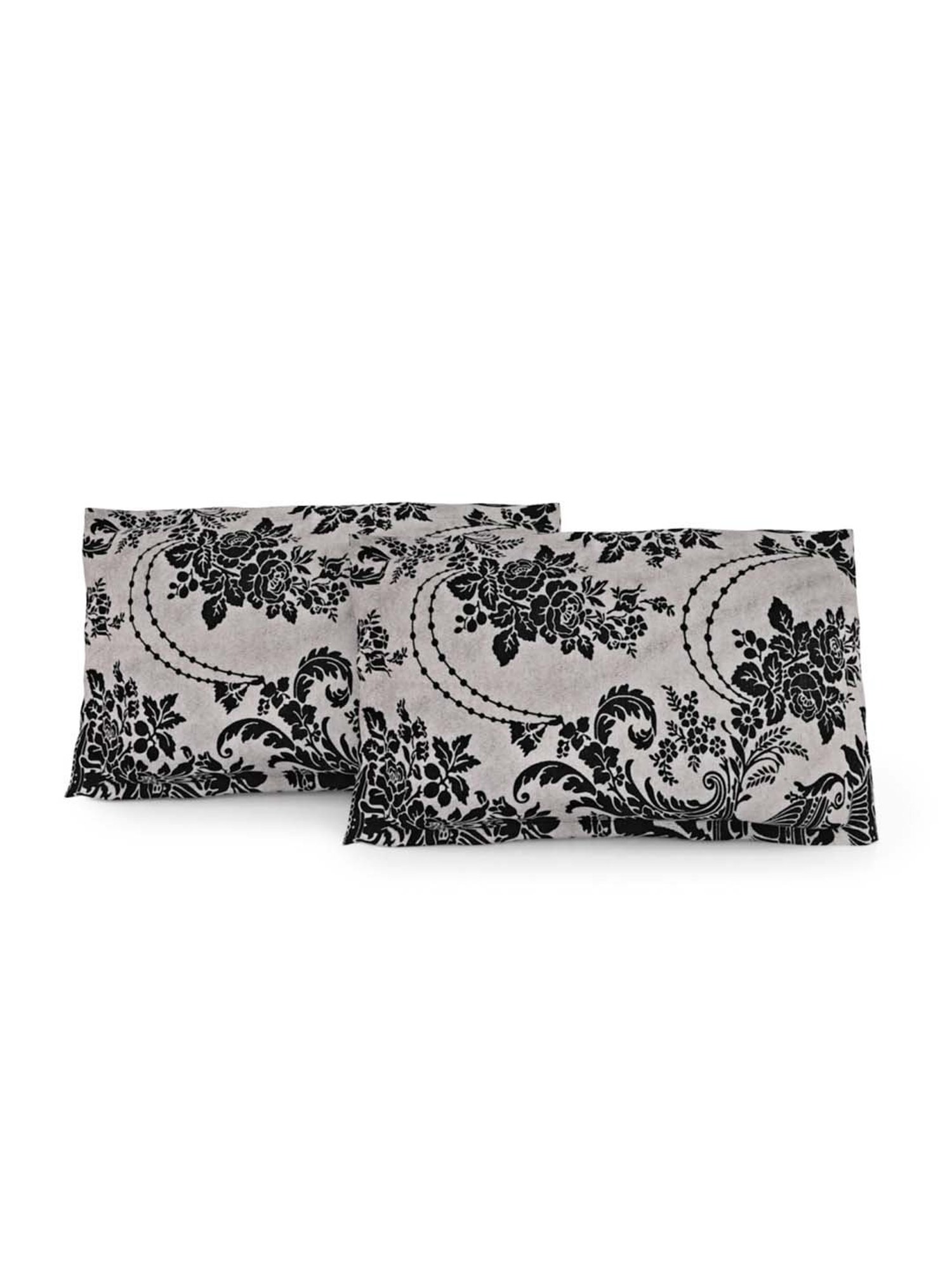 Swayam Sparkle Floral Black & White 120 TC Cotton Blend King Bedsheet with 2 Pillow Covers