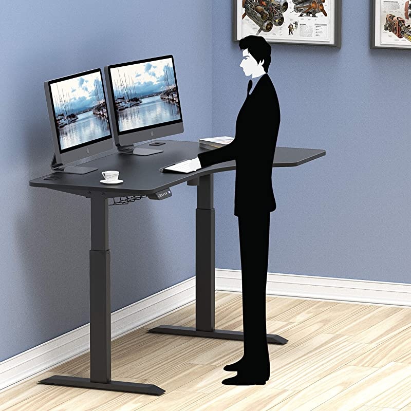 55-Inch Large Electric Height Adjustable Computer L-Shaped Desk, Black